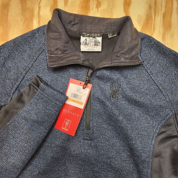NEW Spyder Outbound Jacket Mens Small 1/4 Zip Sweater Blue "488-Den Blk" Elevate - Picture 1 of 6